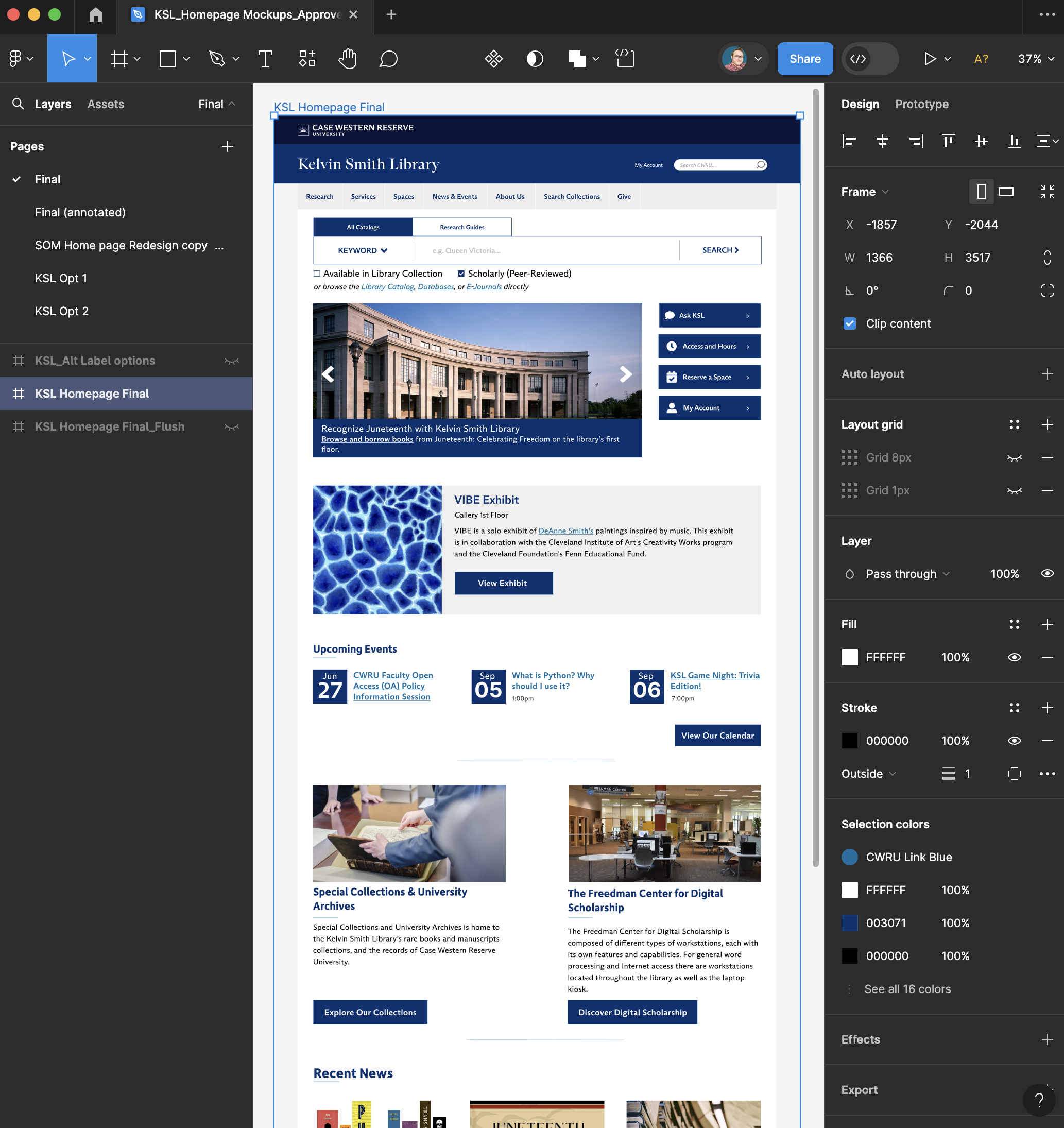 Screenshot of Figma screen displaying process of building mockup pages